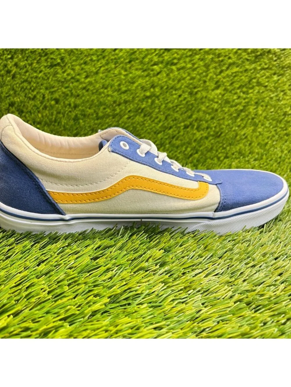 Vans Old Skool Boys Size 7 Blue Yellow White Athletic Skate Shoes Sneakers